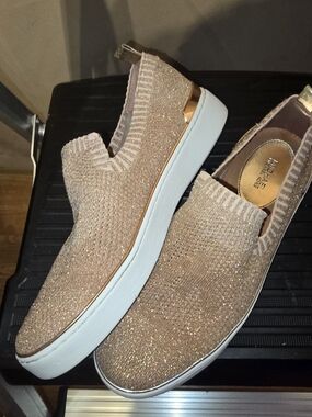 Michael Kors Rose Gold Knit Slip-On Sneakers
